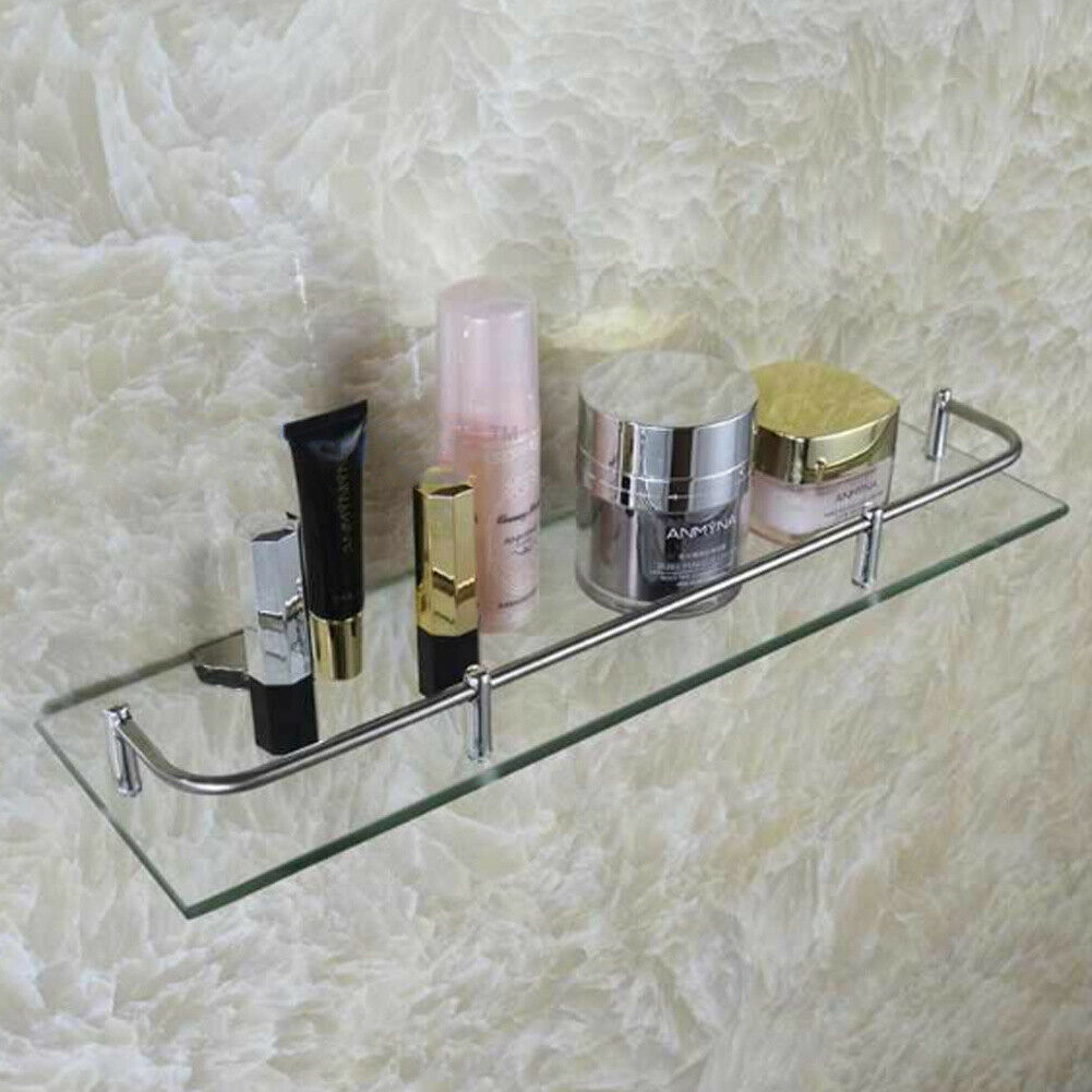 Glass Bathroom Caddy Shelf Wall Mounted Bath Rack Floating Shelves Organiser NEW