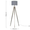 Chrome Tripod Floor Lamp Large Grey Cotton Lampshade LED Light Bulb Lighting