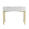 Dressing Table White Gloss with 2 Ribbed Drawers Gold Handles Legs Art Deco Styl