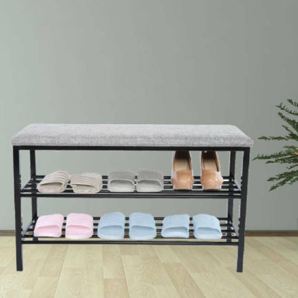 Metal Shoe Rack Bench Shoe Storage Cabinet Organizer Stand Grey Seat Cushion