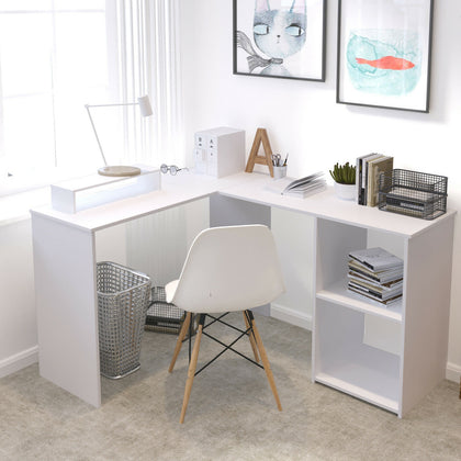 Corner Computer PC Desk L-shaped Table Workstation Home Office Study Table White