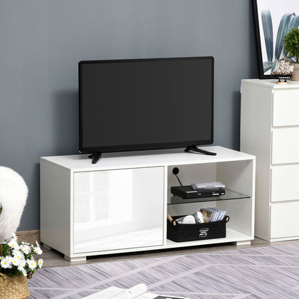 High Gloss TV Stand Storage Cabinet 2 Shelves Living Room Home Office White