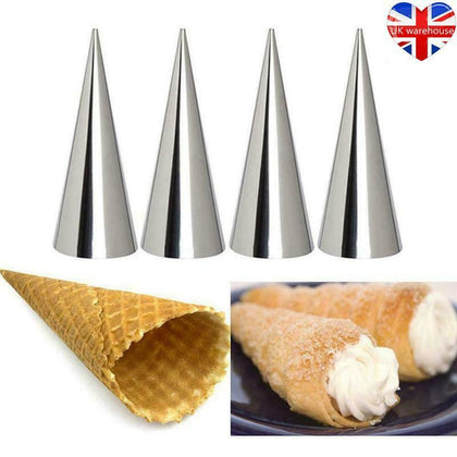 12Pcs Stainless Steel Pastry Cream Horn Cone Shape Bread Cake Mould Baking UK
