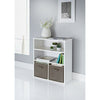 2 Cube & 2 Shelving Unit With Grey Canvas Baskets Display Cabinet Wood Furniture