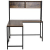Industrial L-Shaped Work Desk & Storage Shelf Steel Frame Adjustable Feet Brown