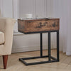 Rustic Wood Sofa Side Table with Storage Drawer Retro Bedside Table Nightstand