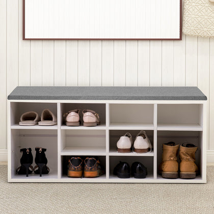 Shoe Bench Storage Shoe Cabinet Rack Cupboard with Seat Cushion 10 Compartments