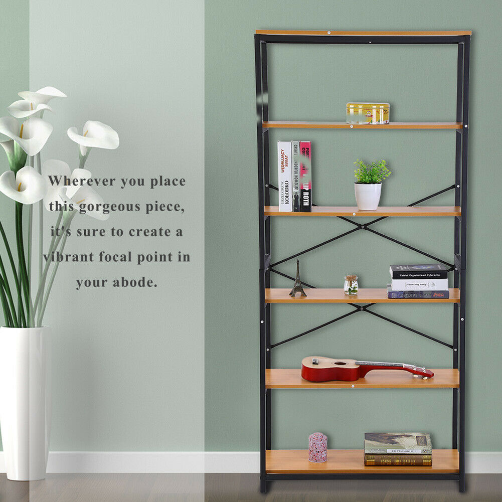 Tall Bookshelf Ladder Shelf Bookcase Industrial Storage Display Shelving Stand