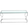 Console Table Tinted Tempered Glass Top with Crescent Chrome Leg Design Modern
