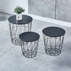Set of 3 Storage Basket Nested Tables Side Table Metal Wire Black Tabletop Home