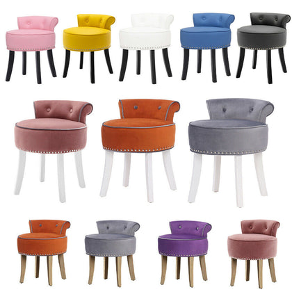 Velvet/PU Dressing Table Chair Small Guest Reception Stool Button Padded Seat