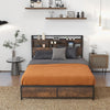 King Size Platform Bed Metal Slatted Support Bed Frame with Bookcase Headboard