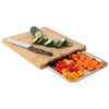 Bamboo Wooden Chopping Board Cutting Slicing + Sliding Stainless Steel Tray