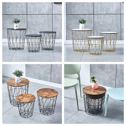 Pack of 3 Round Nested Geometric Wire Occasional Side End Table Storage Basket
