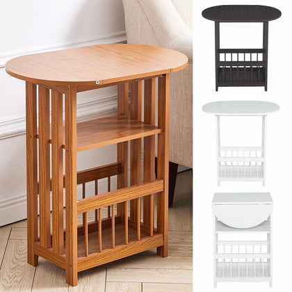 Side End Table With Storage Shelf Magazine Rack Folding Coffee Table Lamp Stand