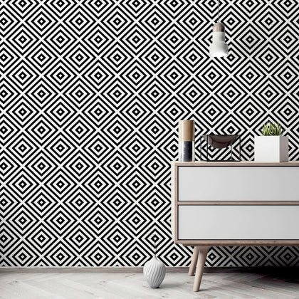 Geometric Concentric Striking Diamonds Arthouse Wallpaper Black & White 908909