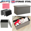 Foldable Storage Ottoman Pouffe Seat Folding Grey Linen Foot Stool Storage Stool