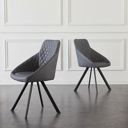 2× Retro Dining Chairs Grey PU Faux Leather Luxury Padded Seat Home Restaurant