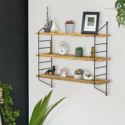 Rustic 3-Tier Wall Mounted Floating Shelves Wall Shelf Book Storage Rack Decor