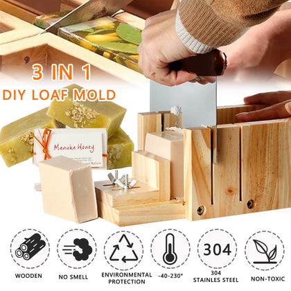 DIY Wood Loaf Soap Mould Silicone Mold Cake Making Tool Wooden Box+Slicer Cutter