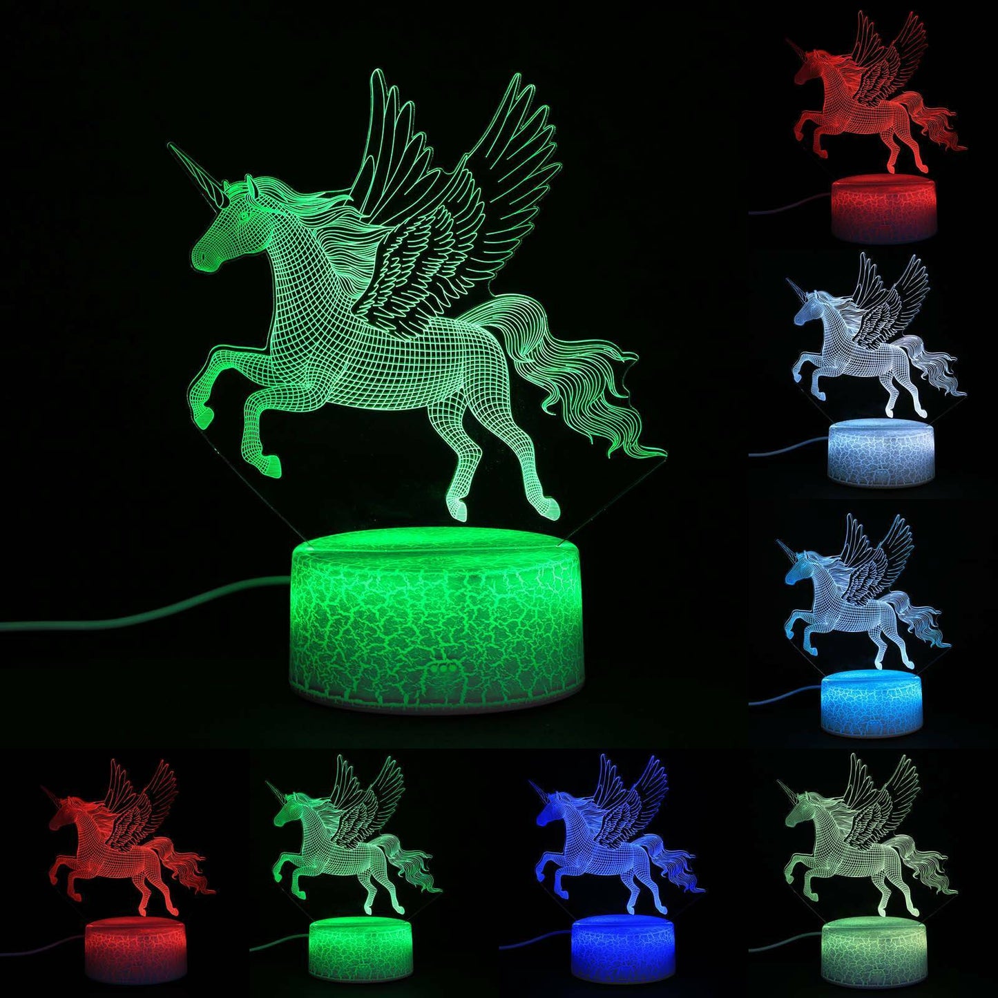 3D Unicorn LED Night Light USB Touch Colour Changing Table Lamp Kids 