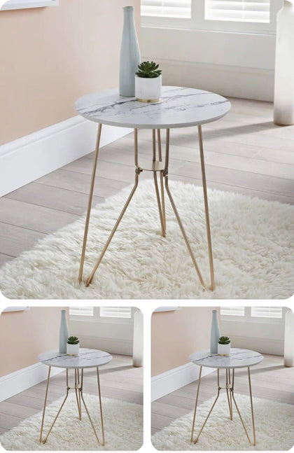 Patina Marble Top Side Table with Gold Metal Legs Vintage Lounge Living Room