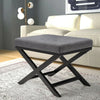 Linen Fabric Stool Footstool Dressing Dining Stool Padded Seat Cross Wooden Leg