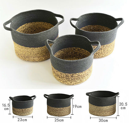Seagrass Storage Basket Cotton Rope Storage Bag Flower Plant Straw Pot Basket
