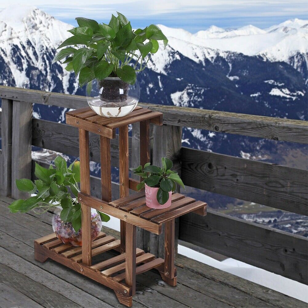 3 Tier Wooden Plant Display Stand Flower Pot Shelf Balcony Garden Holder Rack