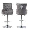 360° Swivel Grey Velvet Bar Stool Gas Lift w/Lion Head Door Knocker &Tufted Back