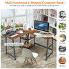 L-Shaped Corner Computer Desk Industrial PC Table Workstation W/ 2 Tier Storage