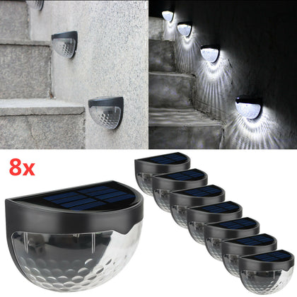 8 PCS LED SOLAR POWER GARDEN FENCE LIGHTS WALL OUTDOOR SECURITY LAMPS COLD LIGHT