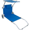 Sun Lounger Wheeled Portable Outdoor Garden Patio Beach Day Bed Deck Chair Shade