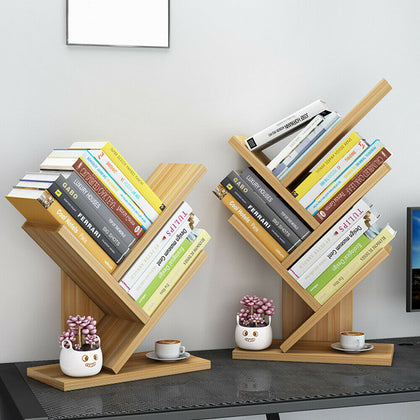 3/5Tier Wooden Tree Bookshelf Bookcase Display Storage Rack Holder Organizer UK
