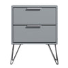 Matt Grey 2 Drawer Bedside Cabinet Table.Silver Hairpin Legs.14cm Deep Drawers.