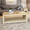 Modern Coffee Table Living Room Tea Shelf Storage Oak Top Cream
