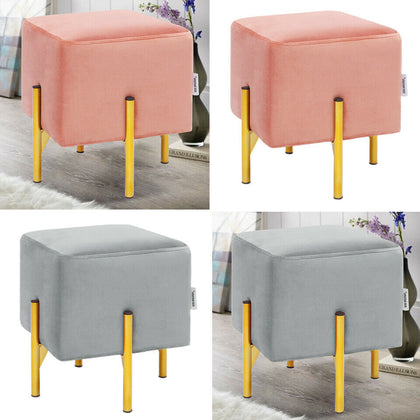 Velvet Square Storage Stool Ottoman Padded Seat Kids Chair with Rose Gold Legs