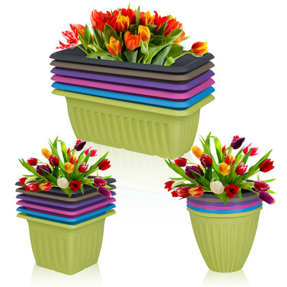 Stackable Plastic Plant Flower Coloured Holder Pot Herb Planter Garden Decor Set