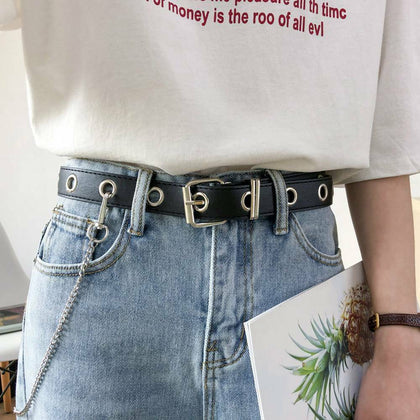Punk Leather Waist Belt Rivet Eyelet Studded Single Grommet Buckle Chain Unisex