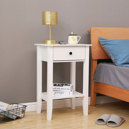 White Bedside Table Cabinet Nightstand Side End w/Drawer&Shelf Storage Bedroom