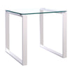 Square Glass Side Table Chrome Stainless Steel Modern Tempered Glass Living Room