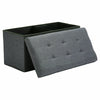GREY LINEN LARGE FOLDING STORAGE OTTOMAN POUFFE SEAT FOOT STOOL STORAGE BOX UK