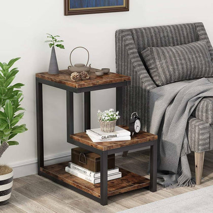 3 Tier Coffee Table Side End Table Industrial Wooden Metal Frame Furniture
