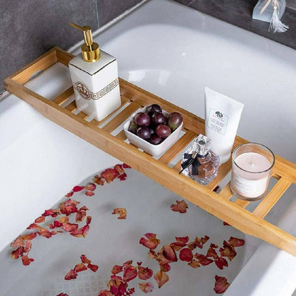 Bamboo Over Bath Rack Bathroom Tray Tablet Bathtub Caddy Shelf Wine Holder Gift