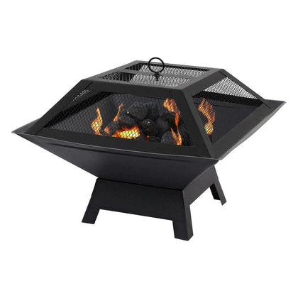 Square Fire Pit BBQ Grill Heater Outdoor Garden Firepit Brazier Patio Outside