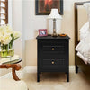 Black Bedside Table Chest of Drawer, 2 Drawers with Metal Handles and Solid Wood