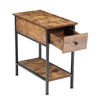 Industrial Wooden Side Table Narrow End Table Nightstand with Drawer Open Shelf