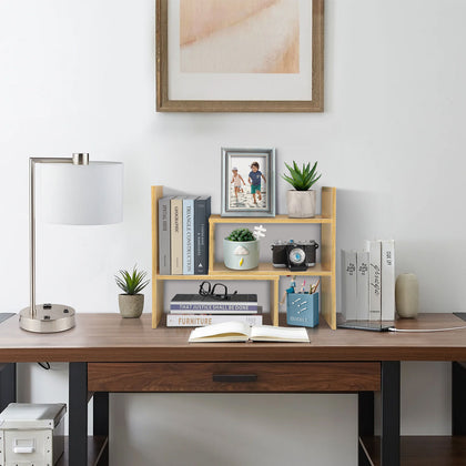 Adjustable Desktop Book Display Stand Storage Shelf Rack Organizer Wooden