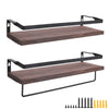 2 Long Natural Wood Black Metal Wire Wall Shelving Hanging Towel Bar Hanger Rack