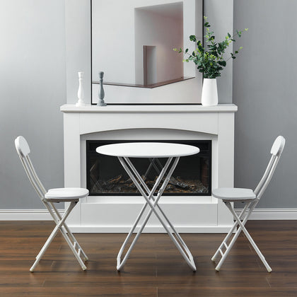 2/4 Chairs Round Bistro Set Outdoor Garden Table & Chair with Backrest White UK